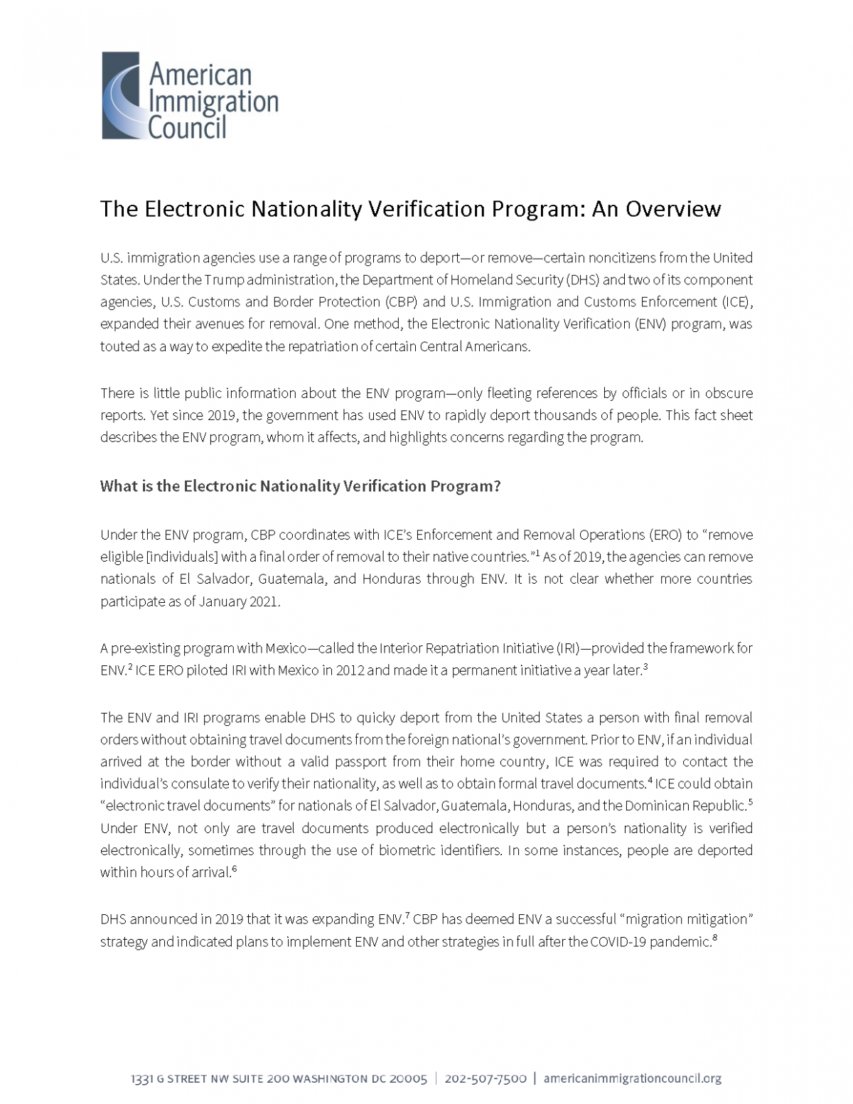 The Electronic Nationality Verification Program An Overview